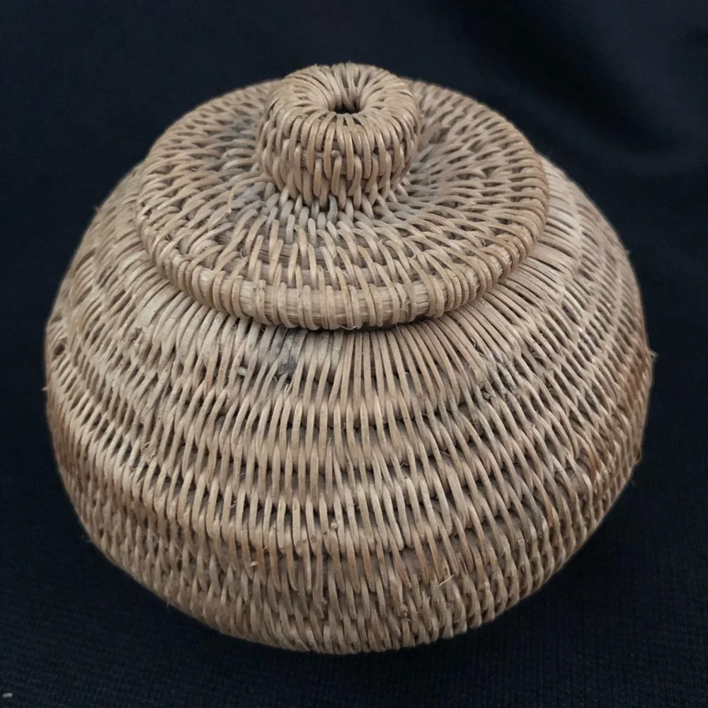 Small Handwoven Small Round Basket with Lid